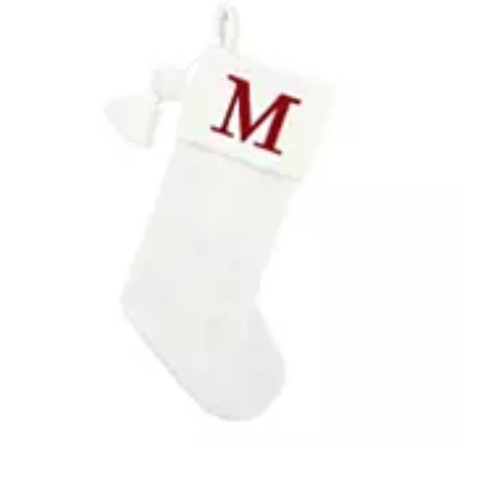 White Christmas Stocking with Red M